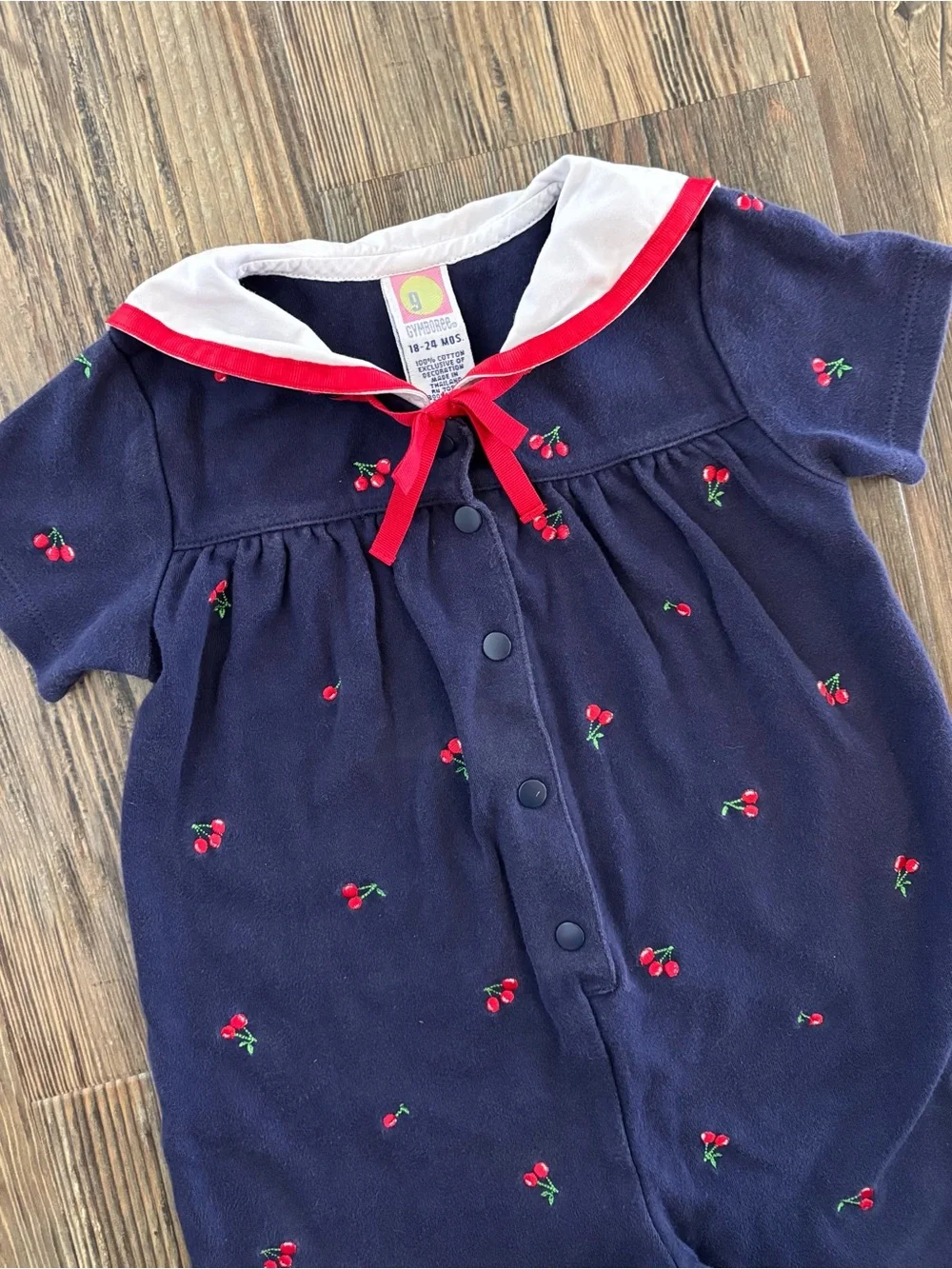 Y2K Gymboree Sailor Collar Cherry Romper Jumper 18-24 Months Blue Red White 2001